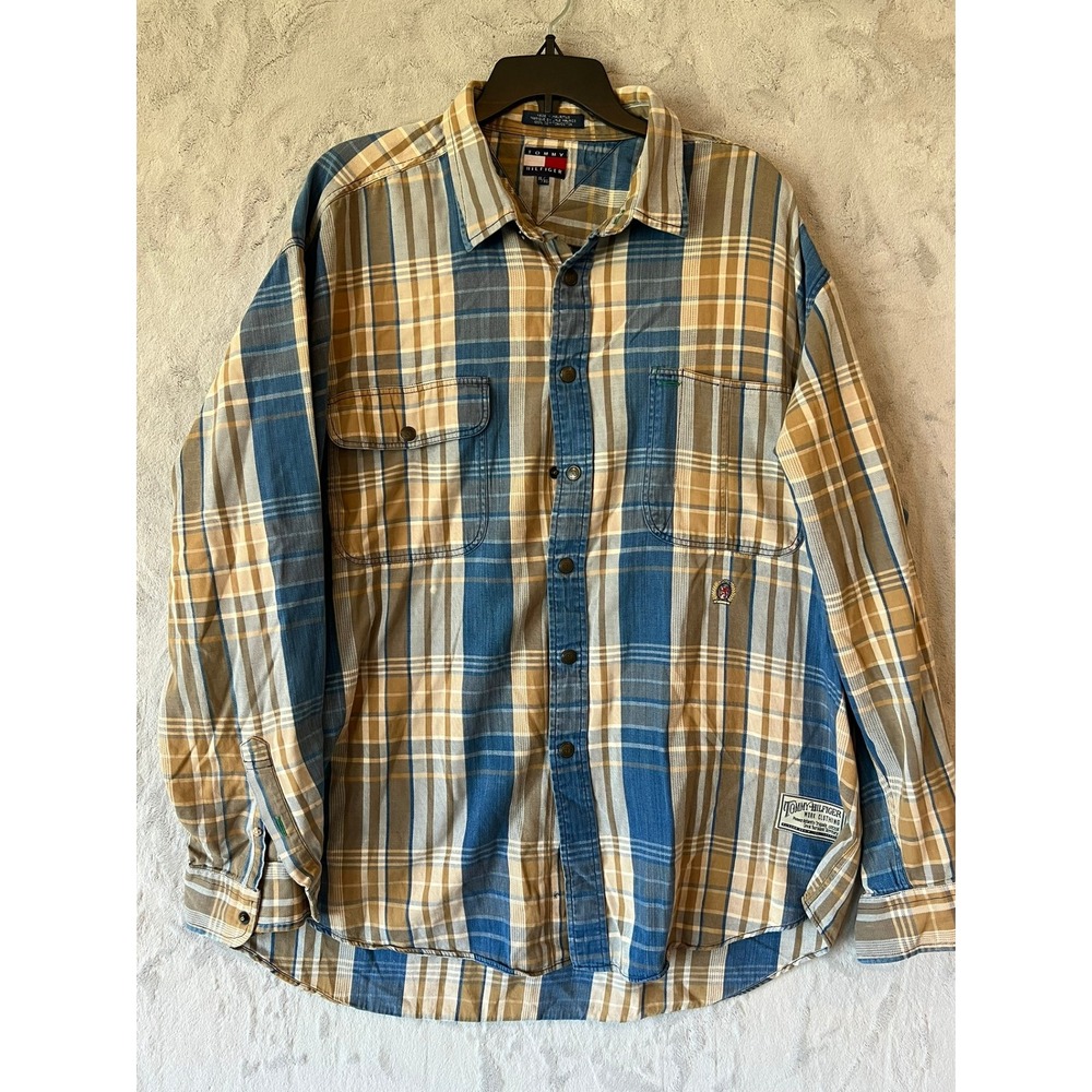 Tommy Hilfiger Work Clothing XL Plaid‎ Shirt Button Up Long Sleeve Cotton